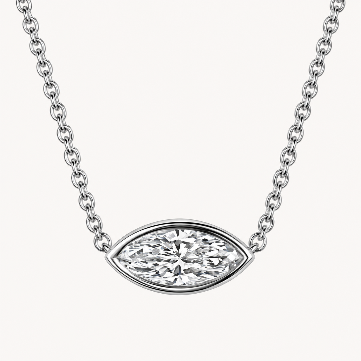 East-West Lab Diamond Marquise Bezel Pendant Necklace